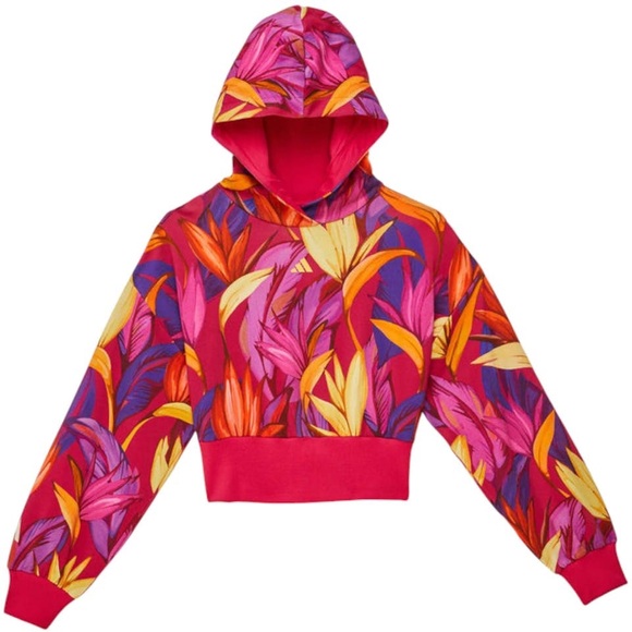 FARM Rio Sweaters - FARM Rio x Adidas Collab Colorful Floral Cropped Hoodie